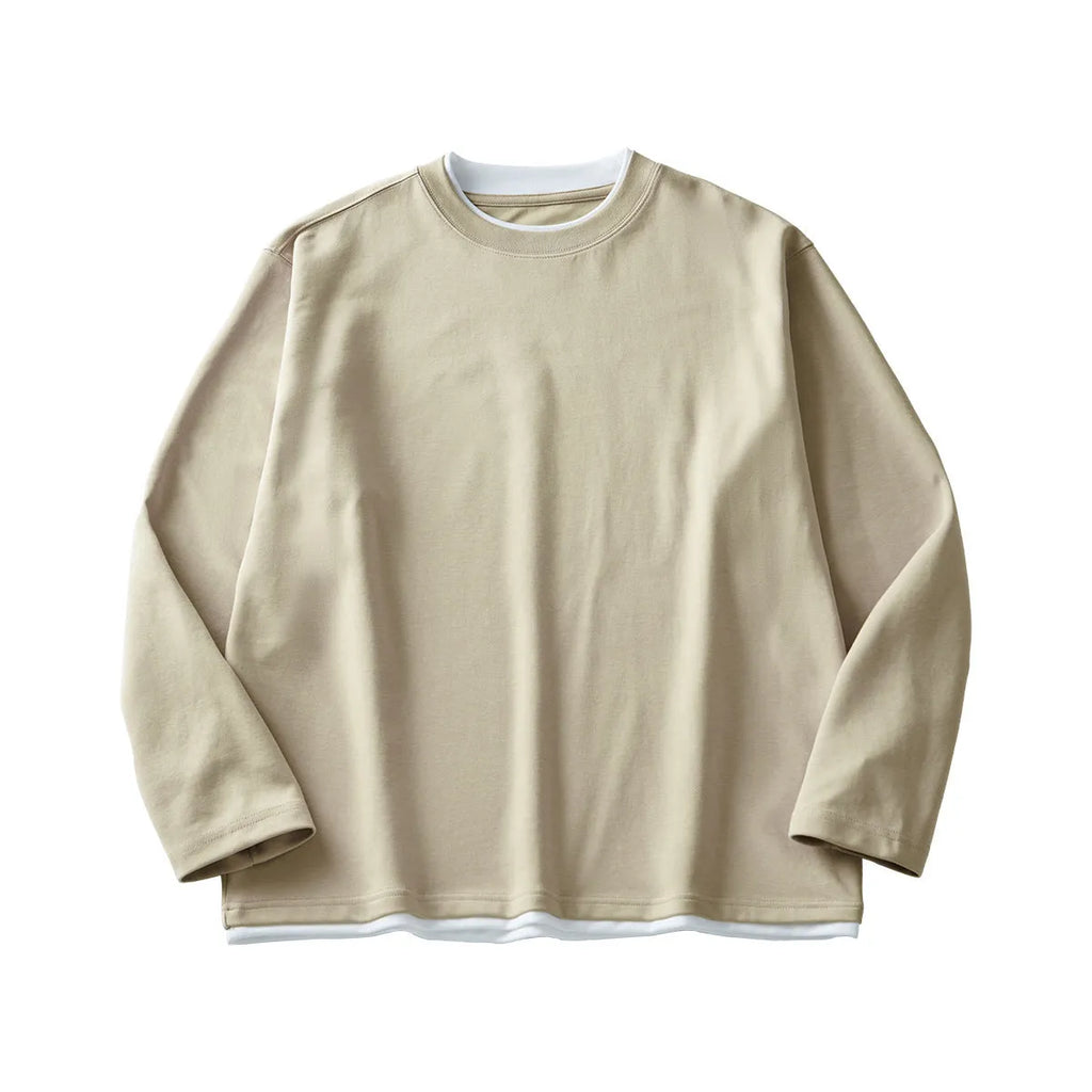Men's loose fit long sleeved cotton blend t-shirt in solid colour on hanger