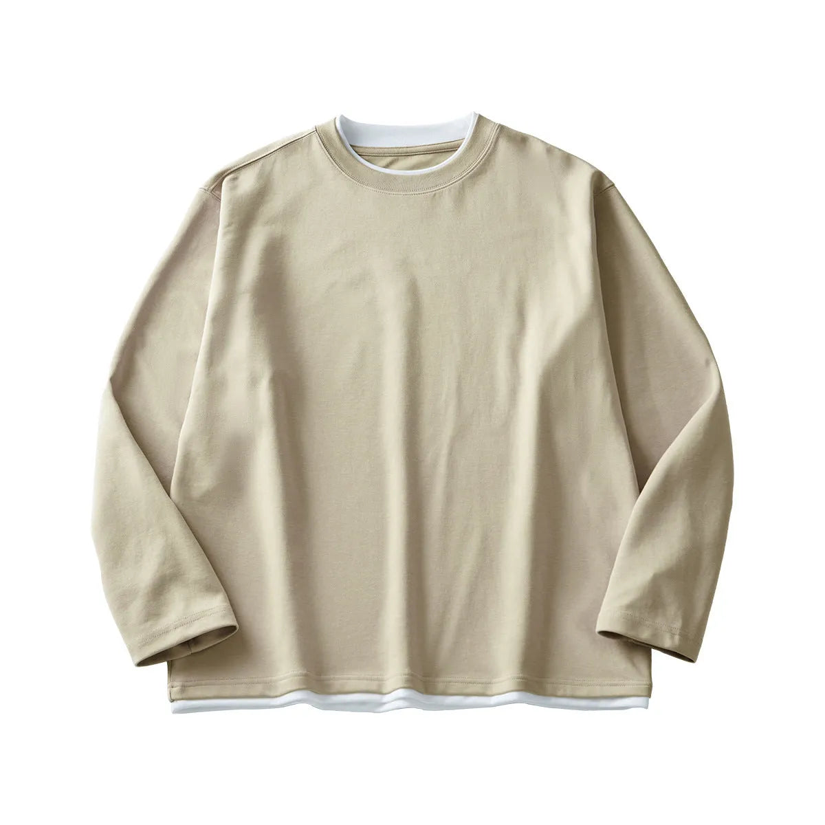 Men's loose fit long sleeved cotton blend t-shirt in solid colour on hanger