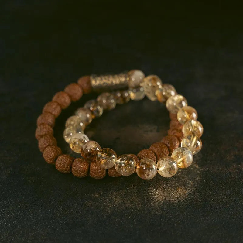 Retro style double circle bracelet with LCD display in citrine colour, showing girls and boys sizing options