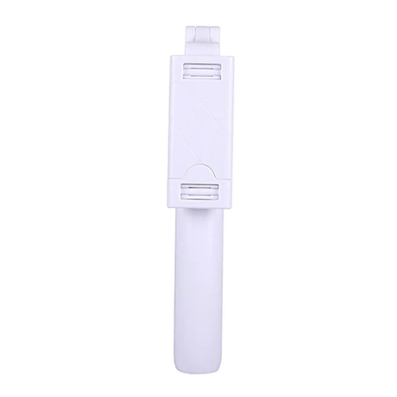 Bluetooth selfie stick tripod folded at 195mm in A White colour, compatible with iPhone Android and Huawei smartphones