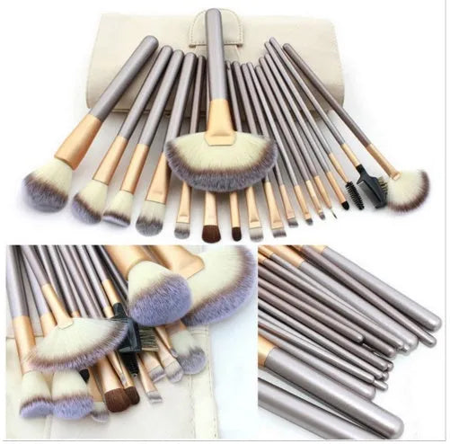 Persian makeup brush set with rice white synthetic bristles and champagne coloured handles