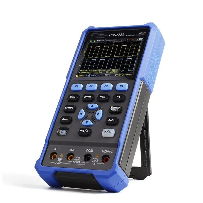 Owon HDS272 handheld digital oscilloscope for automotive diagnostics with probe and accessories