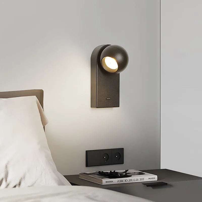 Rotatable LED wall lamp in sand white or sand black, 7W 220V, D8 x 7.5 x 17 x 3cm, for bedside wall mounting.
