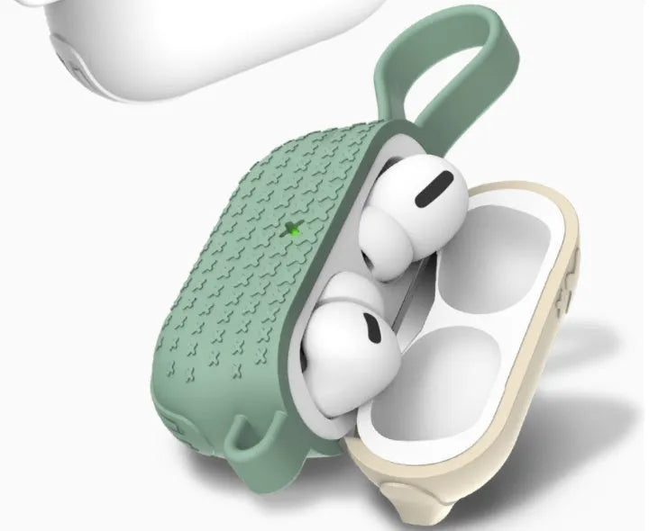 Silicone case for AirPods Pro in black, green, and white, compatible with Apple AirPods Pro charging case.