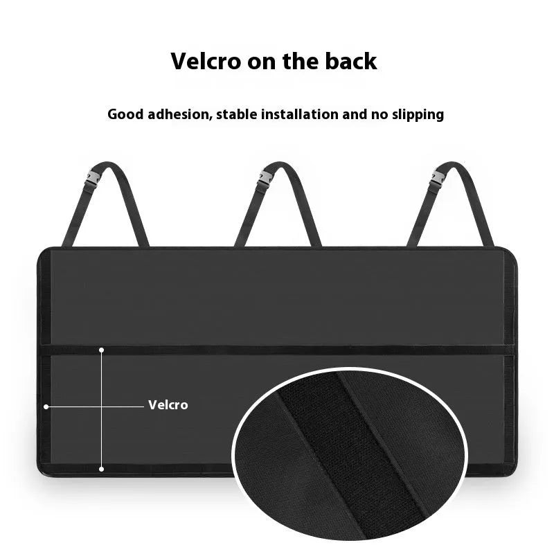 Large capacity car storage box in Oxford cloth with mesh pockets, hanging design, 105x51x9cm, black colour