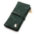 TAUREN women's retro matte leather long wallet open showing internal card slots and zip pocket