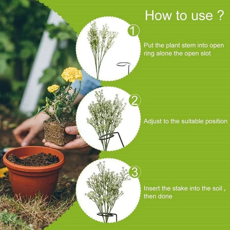 Round metal garden plant support stake with wrought iron frame for climbing plants, 20cm to 90cm