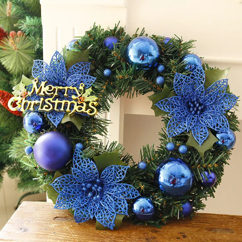 30cm multicolour plastic Christmas wreath decoration shown in one of six colour options