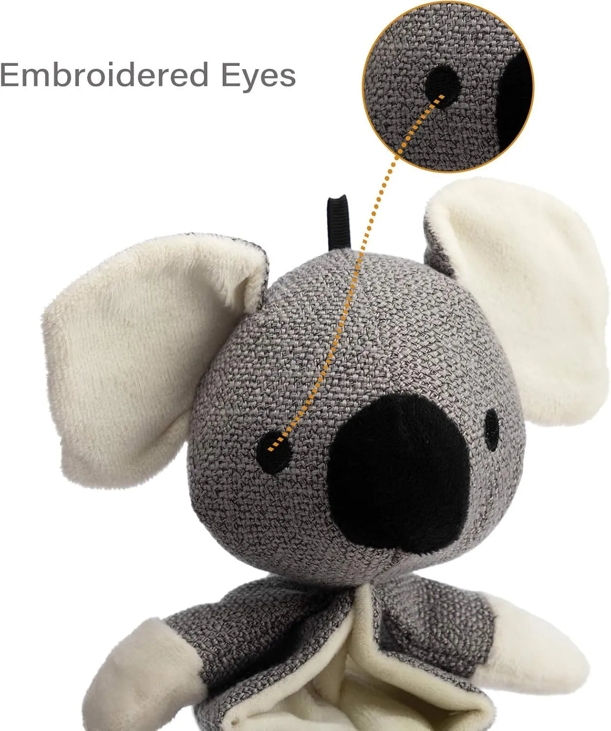 Grey koala plush dog toy with crinkle paper squeaker, measuring 30cm long.