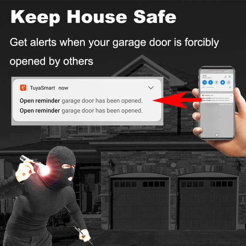 Black plastic intelligent Wi-Fi garage door controller with remote app and voice control