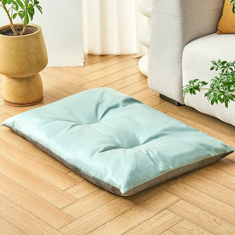 Blue coffee coloured nest style summer pet bed for dogs and cats shown in small medium large extra large sizes