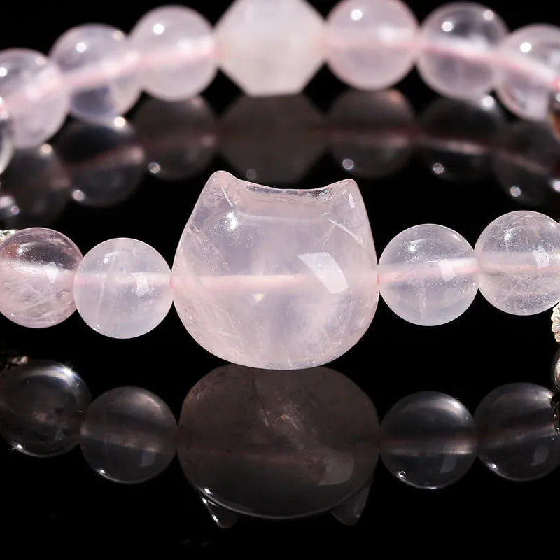 Women's geometric cat head bracelet crafted from natural crystal stones in nine colour variations