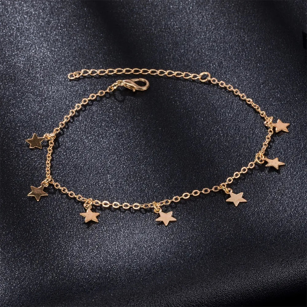 Simple star fashion anklet jewellery in gold and silver alloy electroplated finish geometric women's accessory