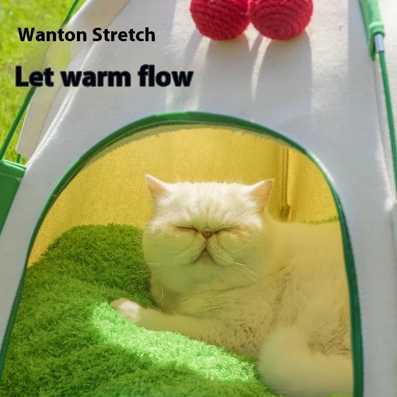 Cloth dome-shaped cat tent with optional thick pad, serving as a pet bed and cage.