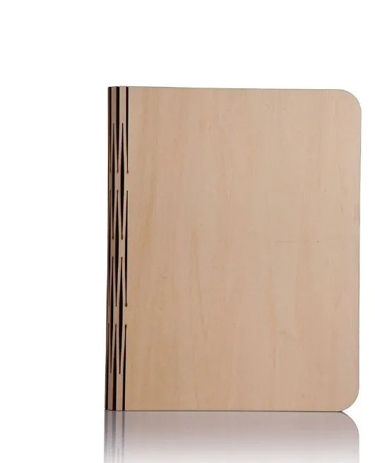 Solid wood book light in three sizes on a desk, showing white and warm white light options.