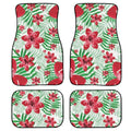 Four-piece set of black printed rubber car floor mats with textured surface.