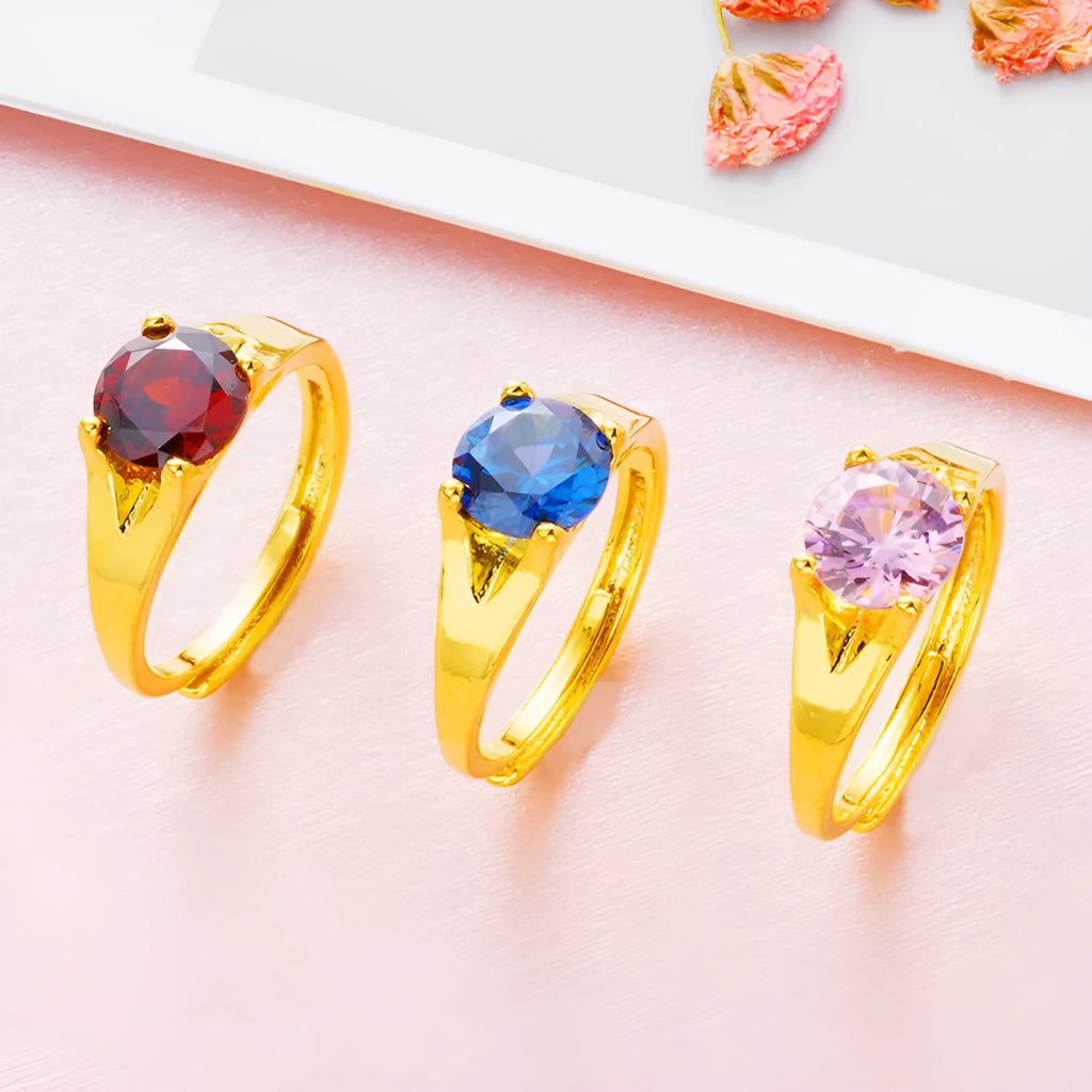 Women's adjustable Vietnam placer gold zircon ring in six electroplated colours on copper