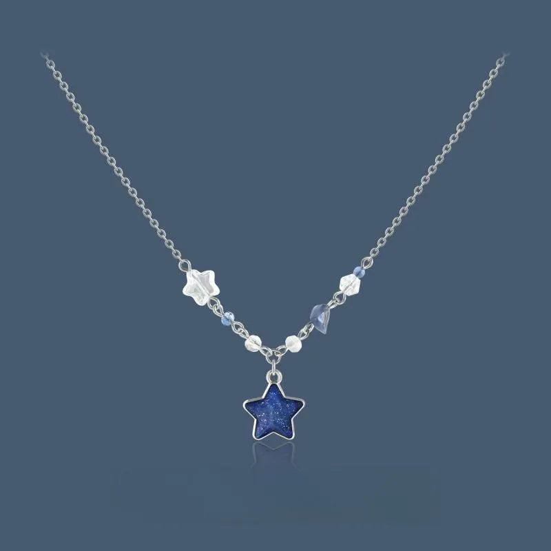 XINGX clavicle chain female new blue alloy necklace with flower and star pendant