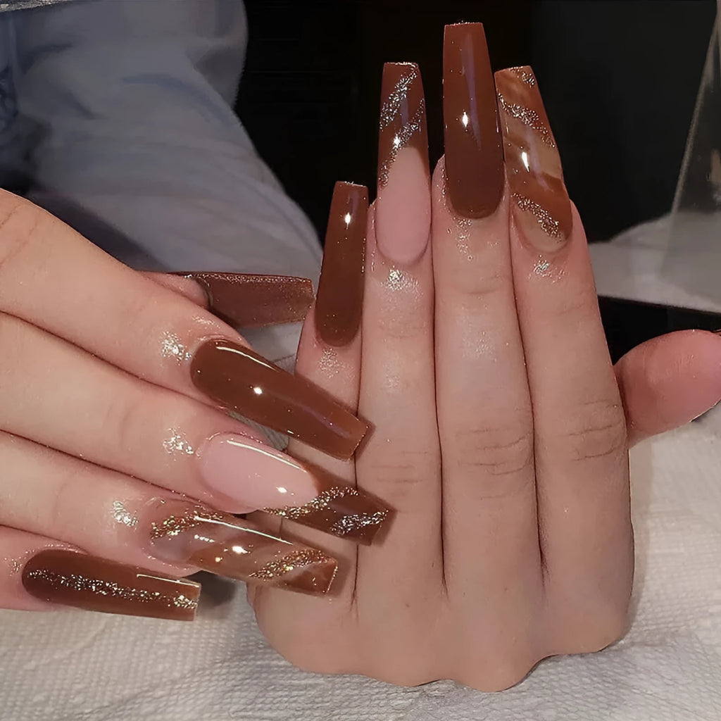 Maple leaf red press on nails 24 pieces long French tips smudge free manicure set JP1446