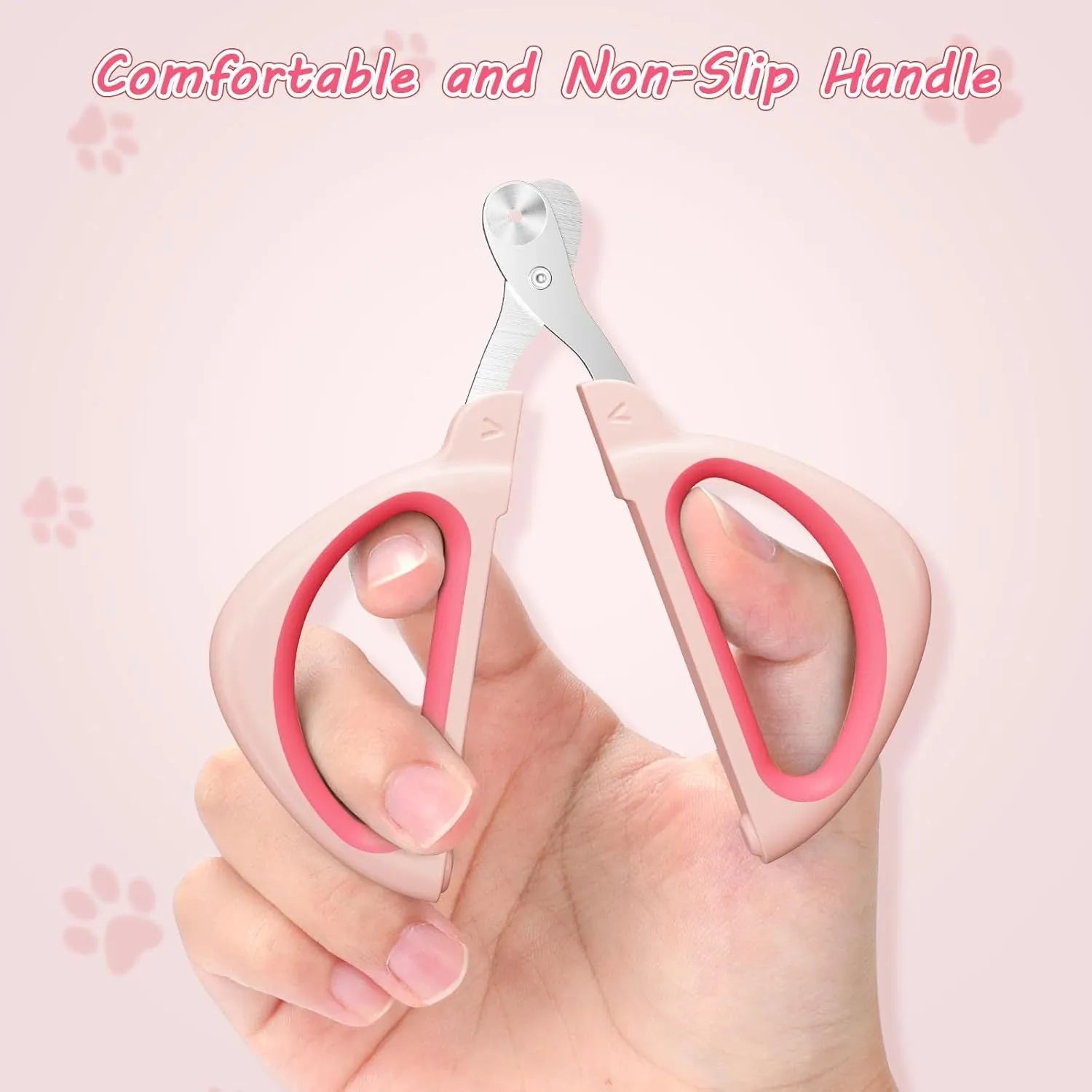 Cat nail clipper with positioning hole design and non-slip handle in blue or pink