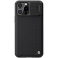 Black textured PC and TPU sliding back cover case for Apple iPhone 13 Pro Max on a white background.