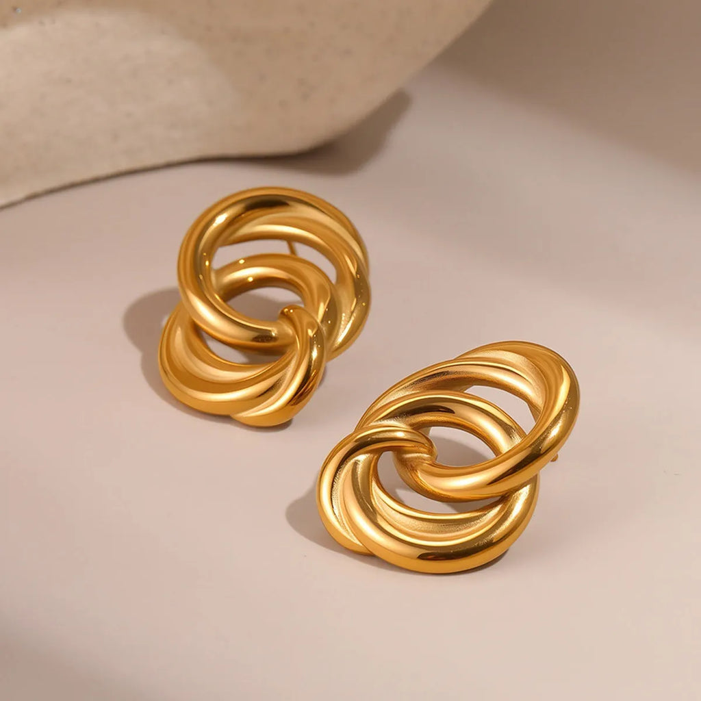 Gold 18K plated stainless steel geometric circle stud earrings for women