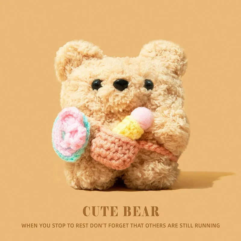 Plush knitted soft shell earphone case in red scarf bear design for Apple AirPods Pro 2 – front view