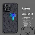 Laser full screen bear cat phone case in TPU imitation leather, yellow black silver grey, for Apple iPhone 11 to 15