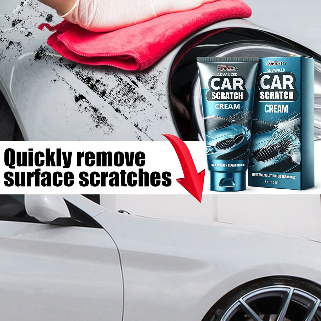 Car scratch repair cream kit showing 60ml tube and sponge applicator for paint surface renovation