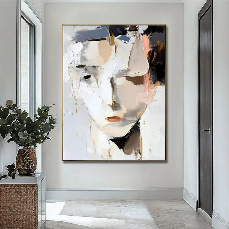 Hand-painted abstract black and white woman portrait canvas wall art, modern oil painting, no frame, 40x60cm to 120x180cm