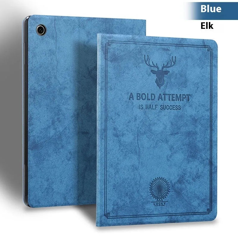 iPad protective clamshell case in TPU leather showing Black Elk colour option.