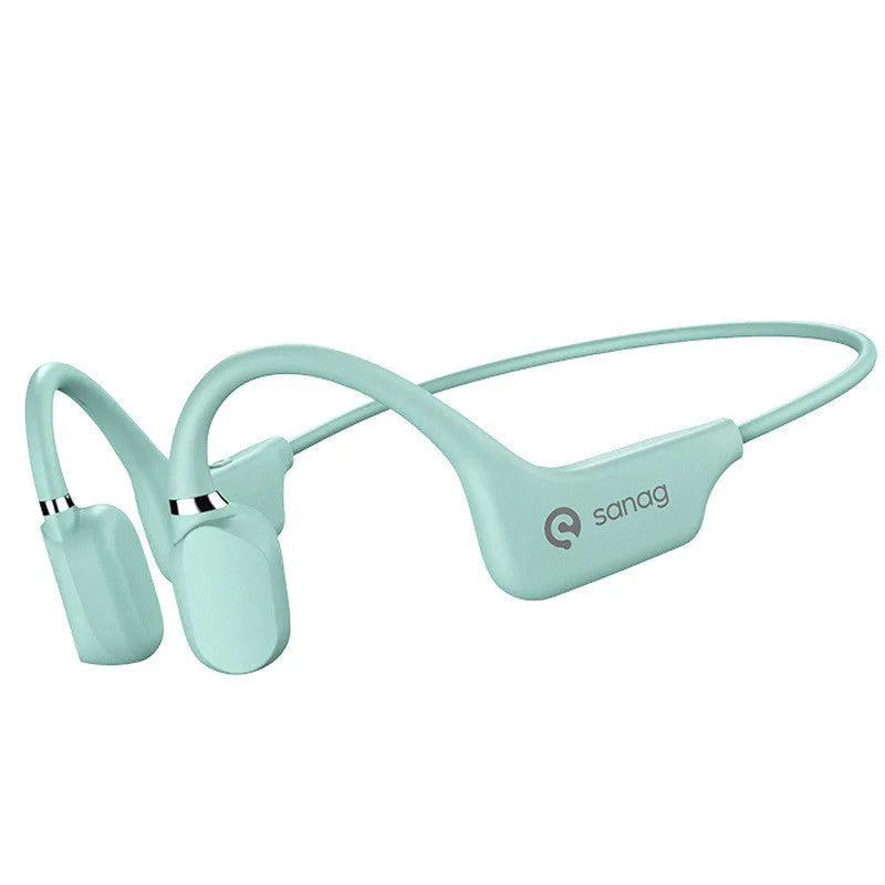 Bone conduction Bluetooth headphones with a neckband, shown in one of six available colours.