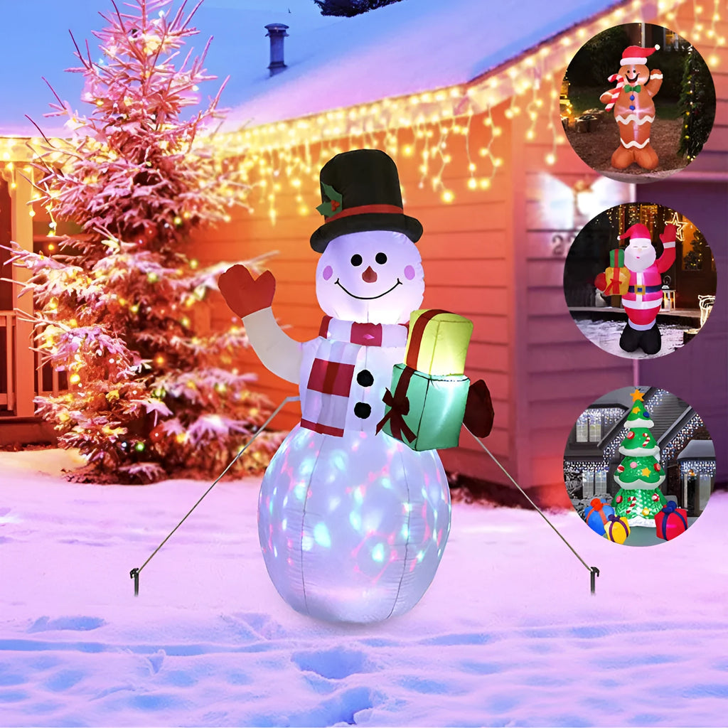 Outdoor Christmas LED inflatable decoration showing Santa, snowman, or tree design with illuminated features