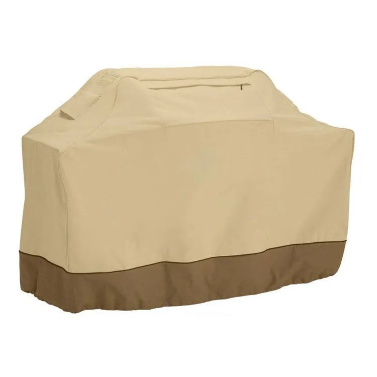 Beige polyester outdoor barbecue cover showing Nordic design with size options for grill protection