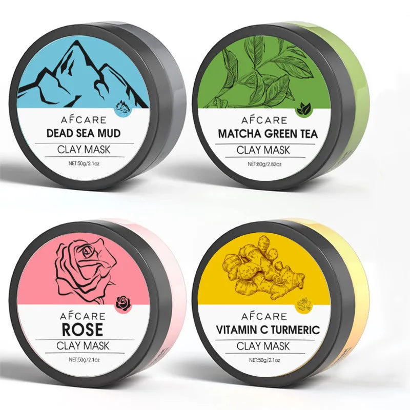 Set of four tubs of Dead Sea Mud Green Tea Turmeric Rose Clay Mask