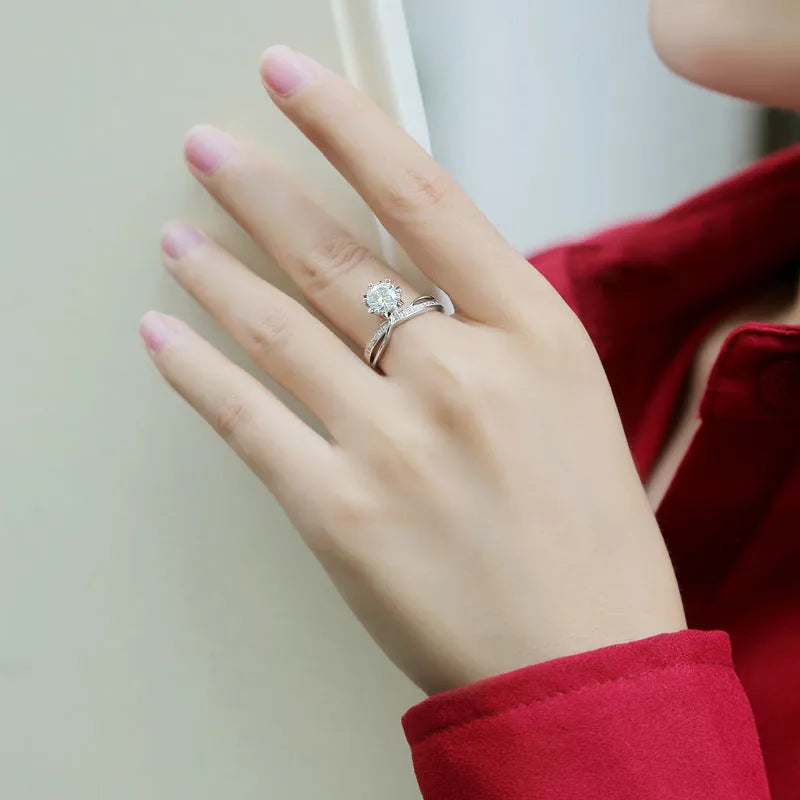 S925 silver adjustable moissanite ring with starlight snowflake design for women