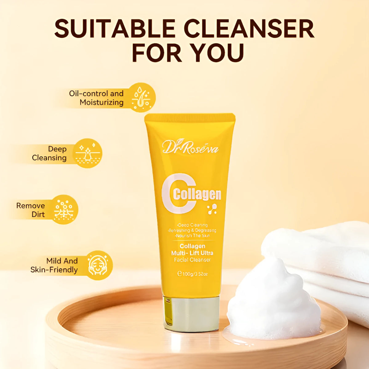 Dr Roseva Collagen Gently Deep Cleansing Cleanser Face Wash 110g tube hydrolyzed collagen