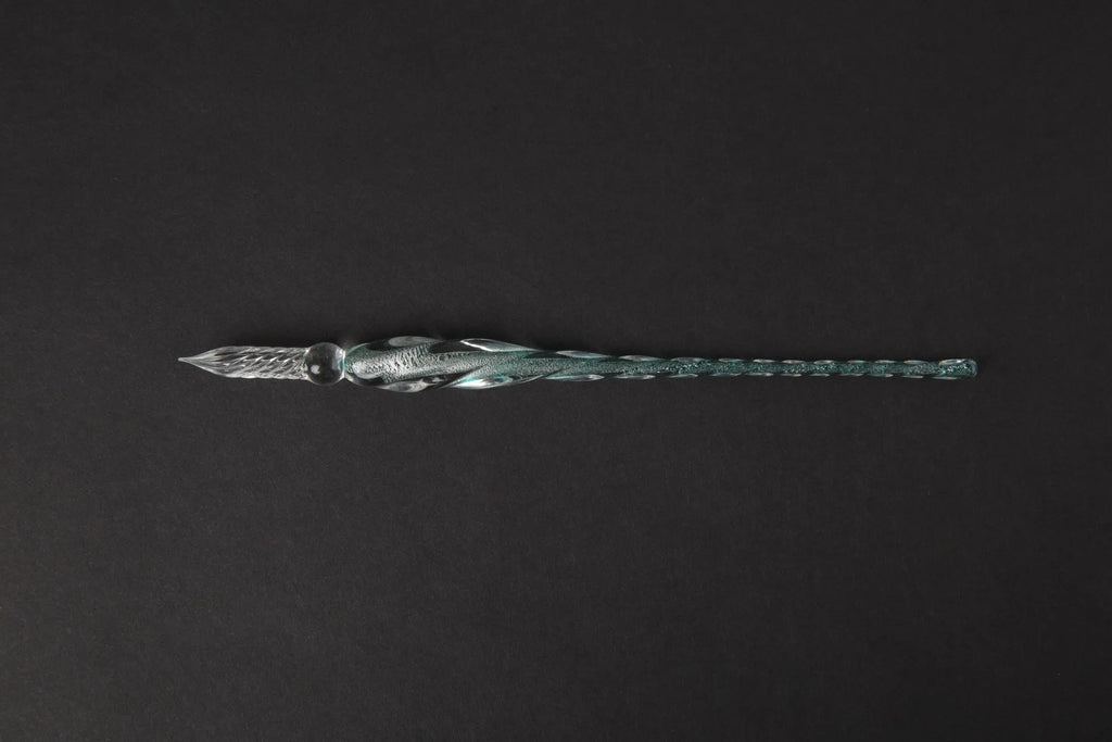Dipped In Water Art transparent coloured glass crystal pen with abstract design in gift box.