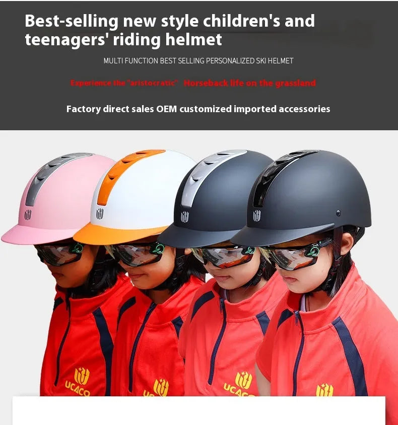 Super light equestrian helmet in bright black, silver pink, white orange, or silver black colour