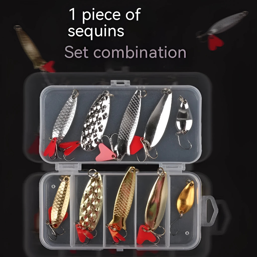Metal sequin fishing lure kit with box iron and gold silver reflective false bait