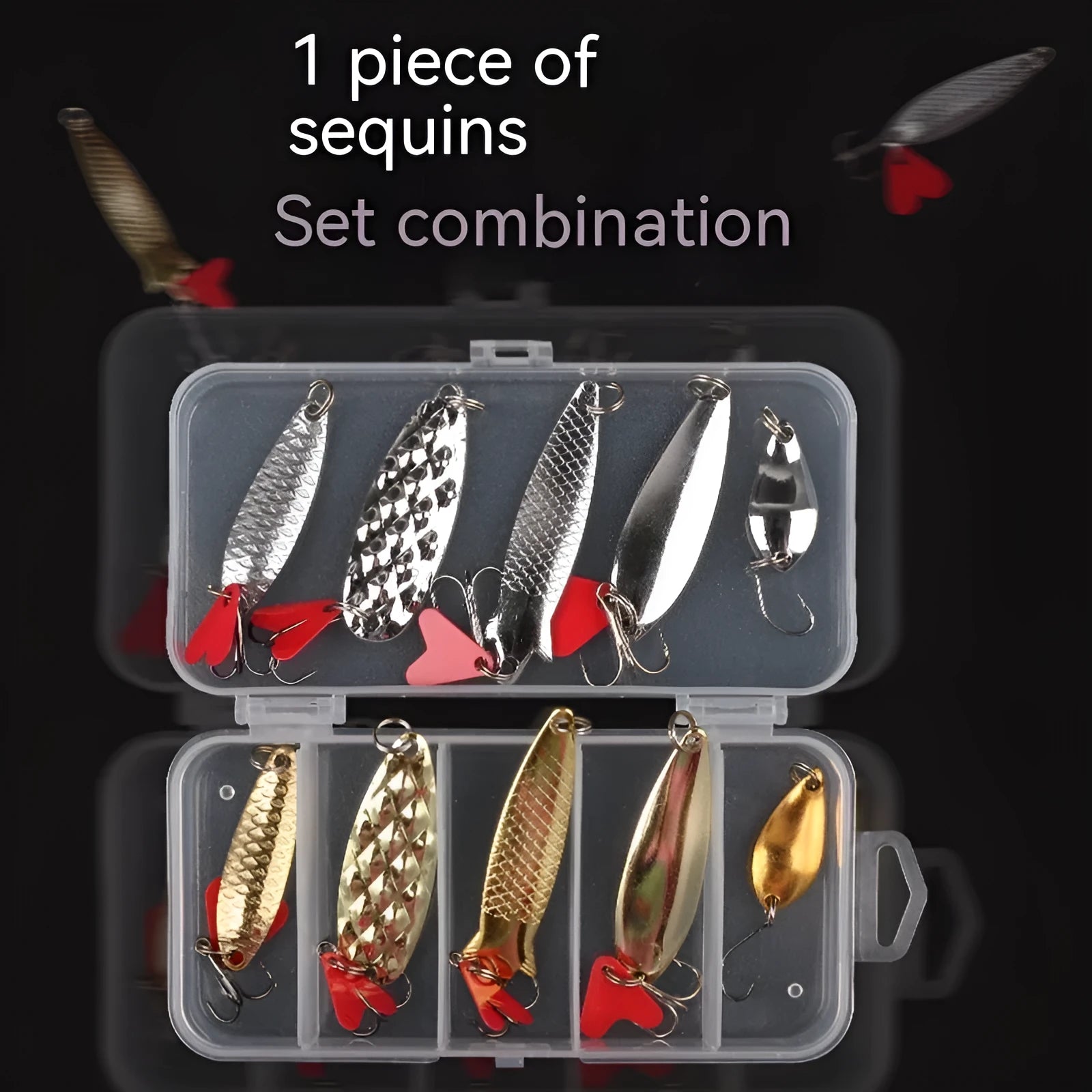 Metal sequin fishing lure kit with box iron and gold silver reflective false bait