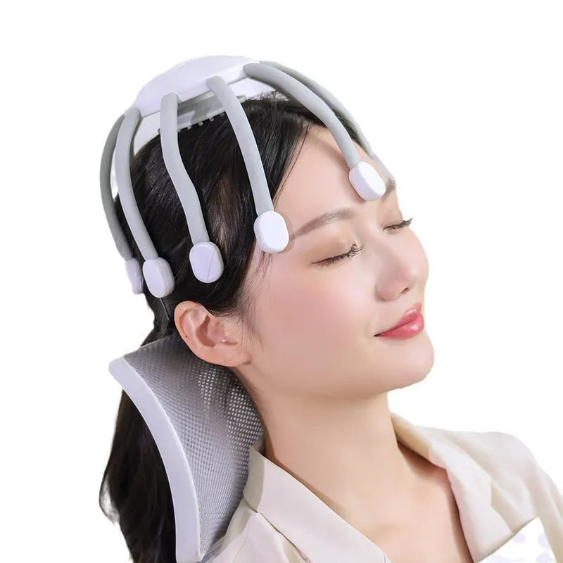 Black electric head massager with multiple claws for scalp vibration therapy