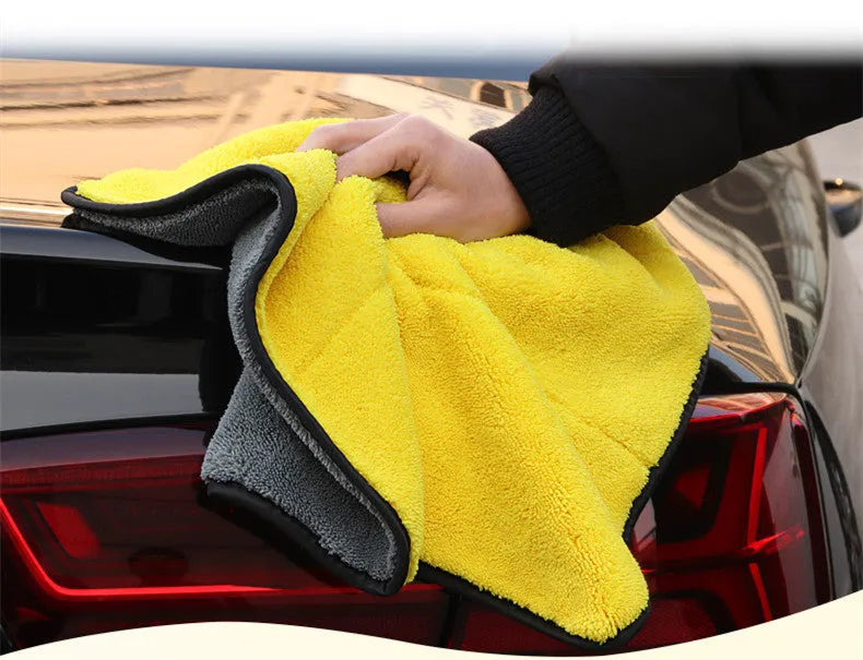 Double-sided coral fleece car wash towel in 30x30cm, 30x40cm, and 30x60cm sizes, polyester nylon microfibre