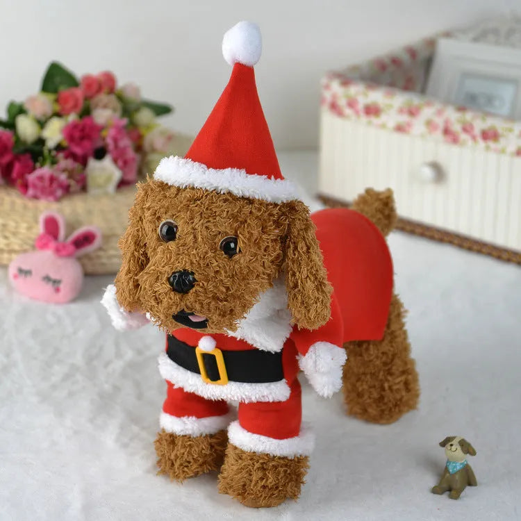 Red Santa Claus costume for pets made from polar fleece fabric with five size options