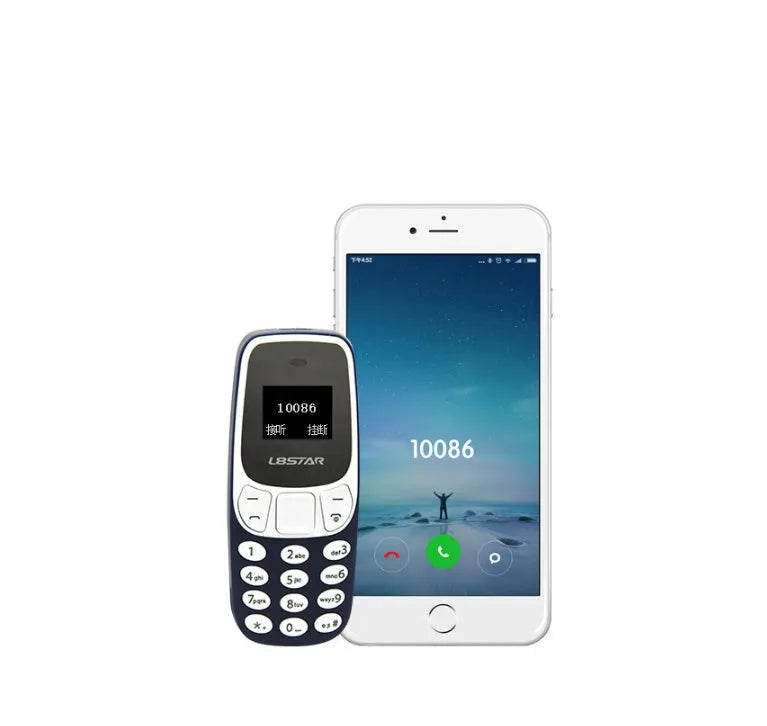 Miniature thumb phone dual SIM ultra-small OLED display blue colour front view