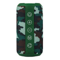 A compact outdoor waterproof card speaker in a choice of colours, shown with a Bluetooth symbol and music notes.