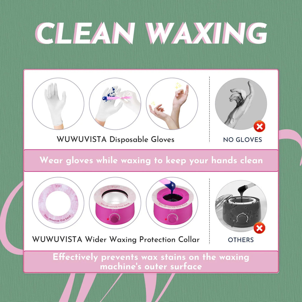 WUWUVISTA 56-piece professional waxing kit with black wax warmer, coloured wax beads, applicators, and aftercare products.