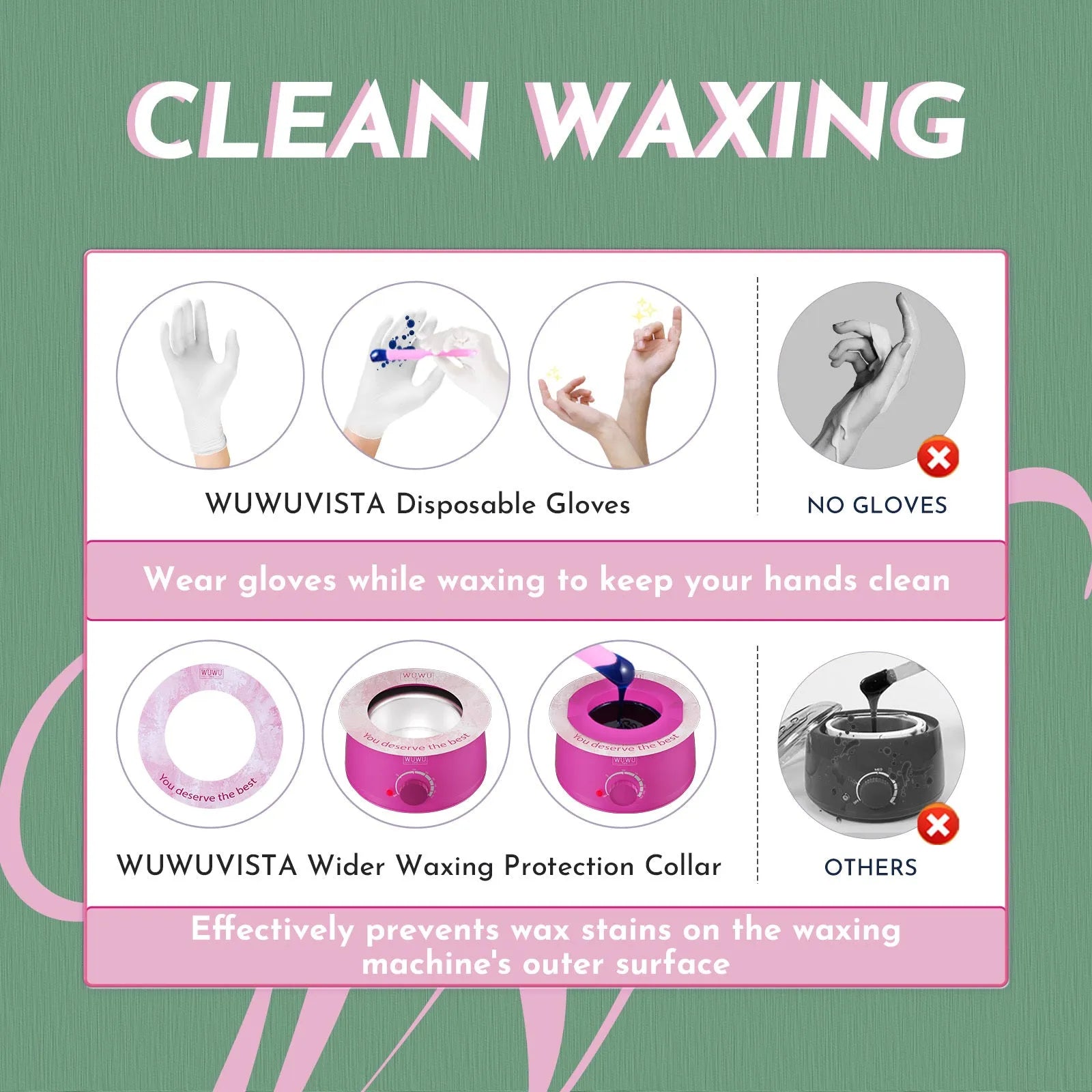 WUWUVISTA 56-piece professional waxing kit with black wax warmer, coloured wax beads, applicators, and aftercare products.
