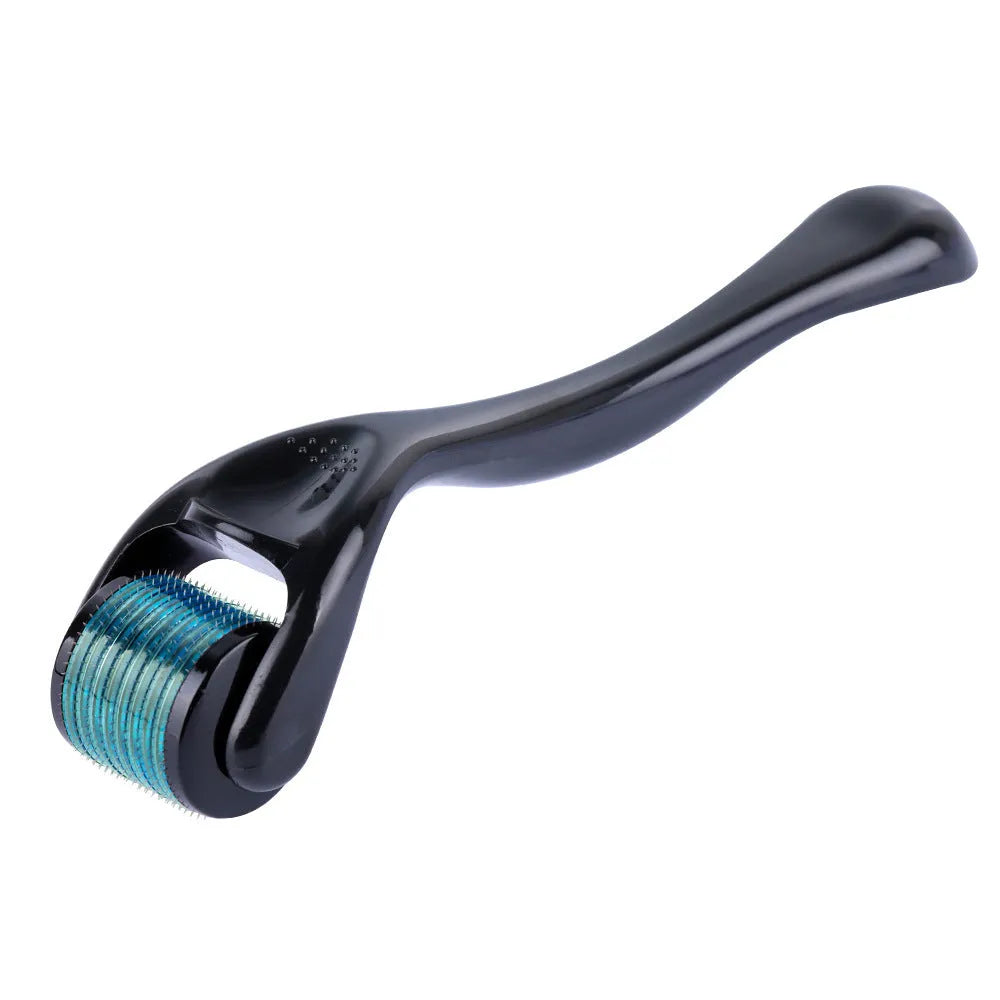 Black handle microneedle roller with medical steel needles for wrinkle and scar treatment