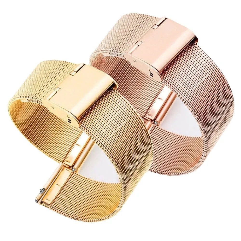 Milani woven stainless steel watch band in silver colour showing clasp and textured metal weave